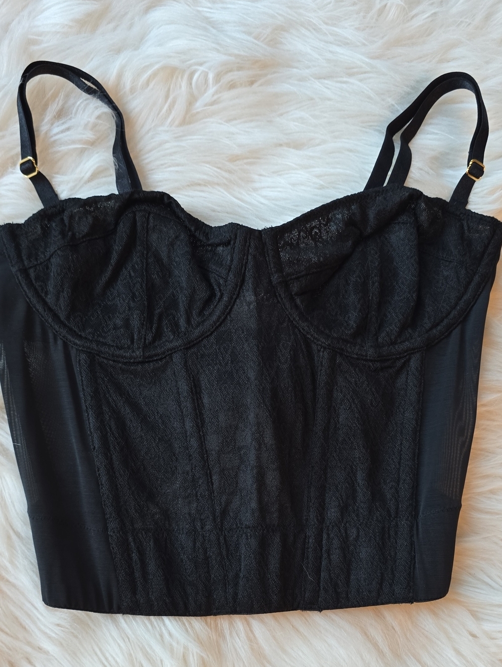 Victoria's Secret Black Archive Monogram Corset Bra Top SIZE 32C
